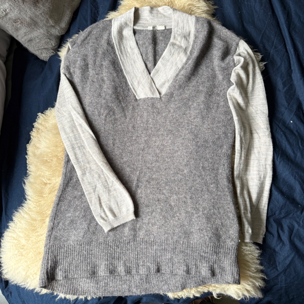 Anthropologie Moth Gray and Cream Alpacal and Wool Sweater